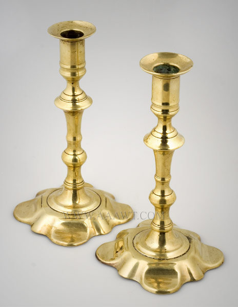 Candlesticks, Pair, Petal Base, Push Up Type, Brass
England
18th Century, entire view